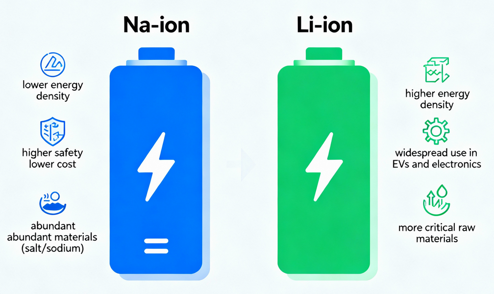 What are the main differences between sodium ion batteries and lithium-ion batteries 2